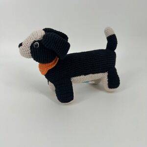 Pebble‎ Crochet Dog Plush Black White Orange Bandana Handmade 100% Cotton Toy